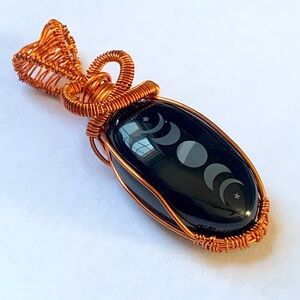 Moon Phases Onyx Pendant Necklace - Handcrafted NWT